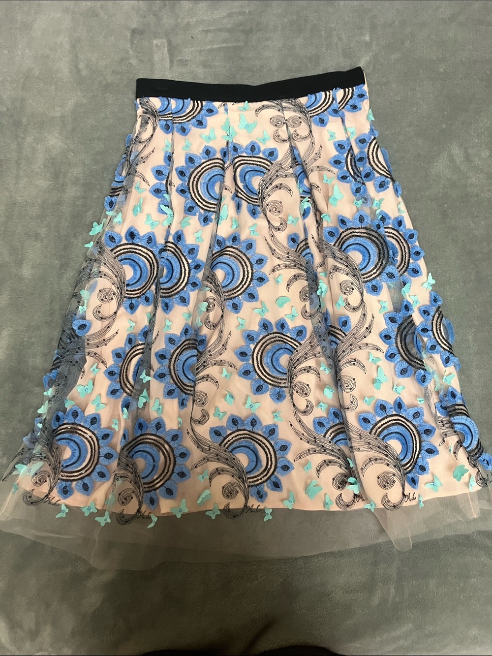 Eva Franco Anthropology Blue & Aqua Floral Circle Skirt Size 2